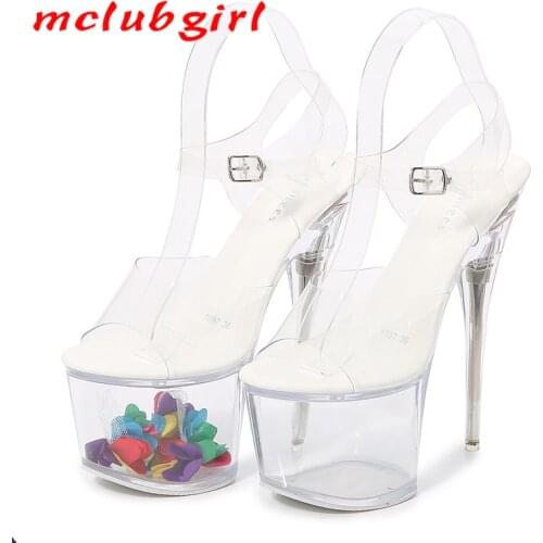 MCLUBGIRL Nightclub High Heels Glowing Sandals Womens Shoes Catwalk Pole Dance Shoes Crystal Bottom LFD