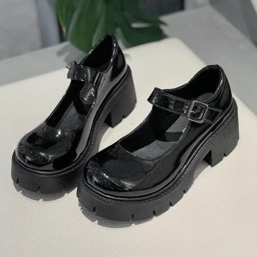 Women Blocks-Heel Platform Shoes Round Toe Retro Small Leather Shoes for 2021 New Fashion XIN-Shipping