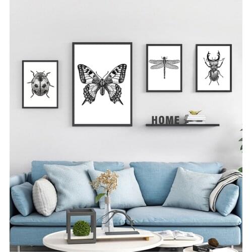 Bugs insect Posters And Prints Wall Pictures Home Decor Insect Illustration Black And White Wall Art Canvas Painting Hand Drawn