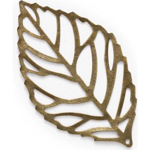 10/100 Piece Bronze Tone Filigree Leaf Charm Pendants Wraps Connnector Embellishments Findings Jewelry Making DIY 54x32mm