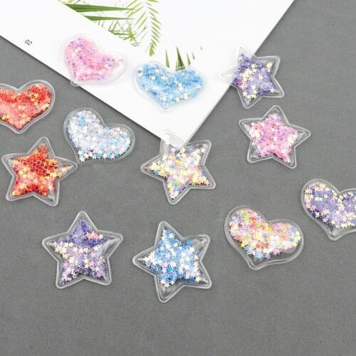 20Pcs Transparent Flowing Quicksand Sequins Stars/Heart Appliques DIY Craft Supplies Kids Hair Pin Accessories Material Ornament