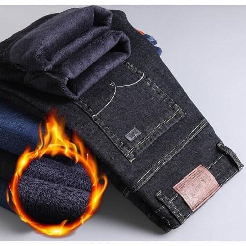 2020 Brand winter Warm Fleece Mens Jeans thick Stretch Denim Jean Straight Trousers Fashion male Cotton Pants men 42