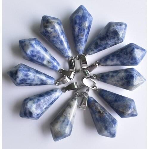 2020 fahsion good quality natural sodalite stone Hexagonal pyramid Charms pendants for jewelry making 12Pcs/lot Wholesale Free