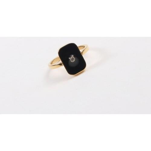 2021 Korean Fashion High Quality Black Enamel Geometric Square Finger Rings For Women Stainless Steel Cubic Zirconia Stones Ring