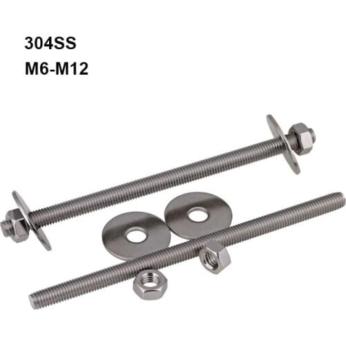 304 Stainless Steel Full Thread Bar Threaded Rod With Nuts Washers Through Wall Screw M6 M8 M10 M12