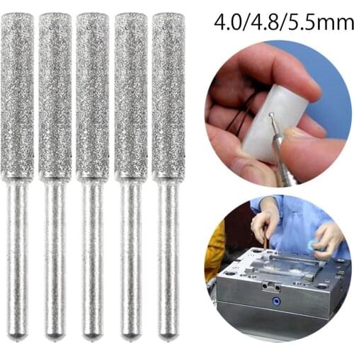 5pcs 4.0/4.8/5.5mm Emery Grinding Head Diamond Coated Chain Saw Sharpener For Chain Grinding Machine Mini Electric Grinder
