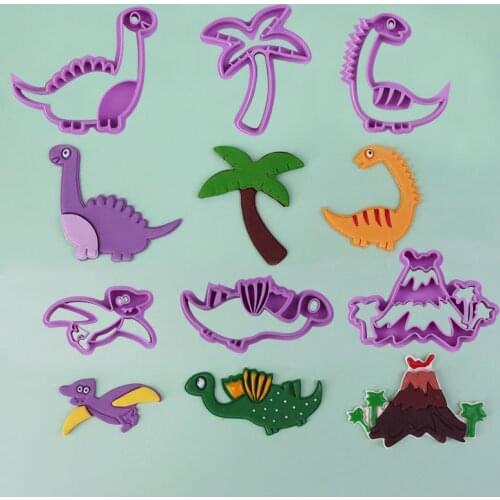 6pcs/Set Dinosaur Theme Biscuit Mold 3D Plastics Cookie Cutters Household Baking Tools Fondant Cake Mold Cartoon Biscuit Set