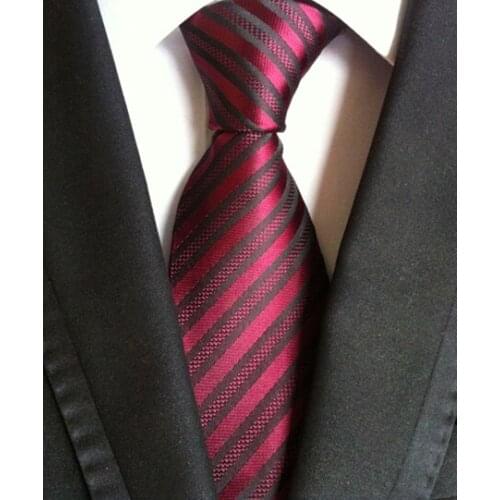 8cm Classic Striped Tie Cravat Unique Burgundy Necktie with Black Diagonal Stripes