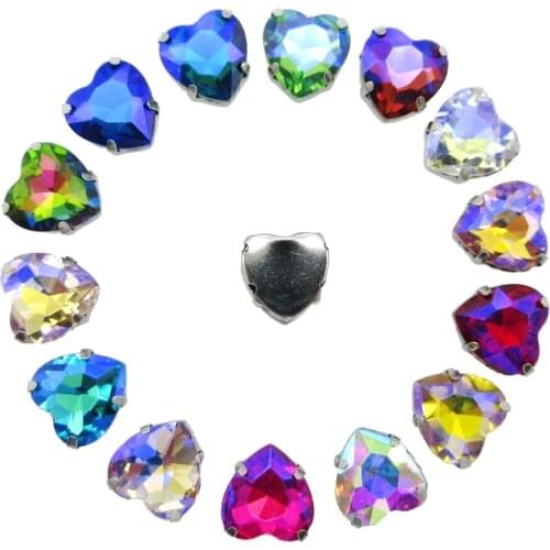 AB colors Silver claw High quality heart shape glass Crystal strass flatback sew on rhinestones garment applique diy decorations