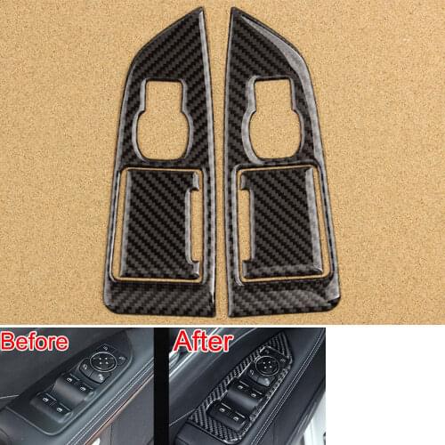 Car Styling Carbon Fiber Lifter Control Armrest Door Window Adjust Frame Panel Cover Trim Decoration Fit For Ford Taurus 15-2017