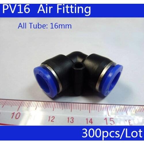 Free shipping 300Pcs Air Pneumatic 16mm to 16mm L Shaped Push in Elbow Connector Fittings PV16