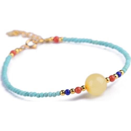 JoursNeige Blue Ore Natural Stone Bracelets Round Yellow Stone Bracelet for Women Girl Fashion Bracelet Jewelry