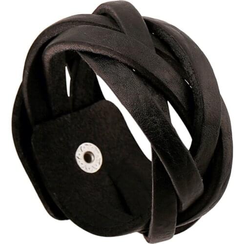 Punk Bracelets Multilayer Black Genuine Leather Bracelets For Men Women New Design Arrival