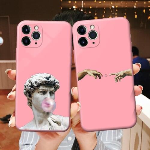 For iphone 12 11 Pro XS Max mini case Mona Lisa Art David Pink silicone Phone Case cover For iPhone 6 6s 7 8 Plus XR SE2 case