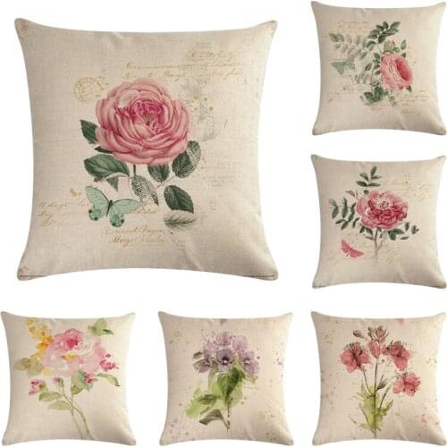 Oil Painting Flower Printed Cotton Linen Cushion Cover Beantiful Home Decor Pillowcase Octopus Sofa Bedding Cushion Case