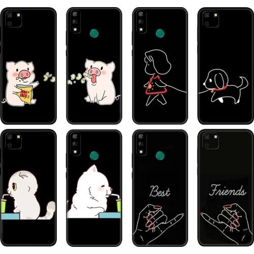Black tpu Case For Huawei Y9S Y6S Y8S Y5P Y7P Y8P Case For Huawei Y5 lite Prime Y6 Cover Always And Forever Best Friends Cartoon