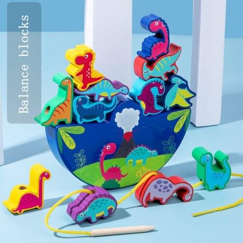 Wooden Dinosaur Rope Balance Building Blocks Childrens Stacking High Baby Kindergarten Early Education Cognitive Toys Gifts