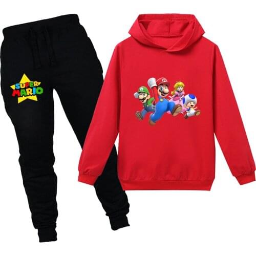 Spring Autumn Kids Super Mario Cartoon Sports Cotton Long Sleeve Hooded Casual Home Boys Girls Childrens Clothing Hoodies
