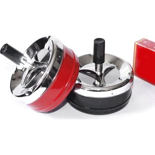Airtight Stylish Metal Windproof Press Rotating Lid Home Office Hotel Ashtray Smoker Gift Black Red Color