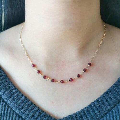 Dainty AAAA Garnet Boho Necklace Beaded Natural Gemstones 14K Gold Filled Neck Chains Pendants Delicate Choker Collier Femmes