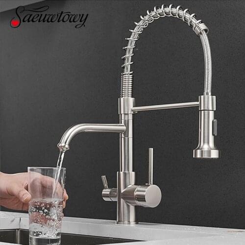 Kitchen Faucet 360 ° Rotating Spring Faucet Kitchen Spiral Spring Faucet with Pure Water Installation Sink Mixer Hot Cold Water