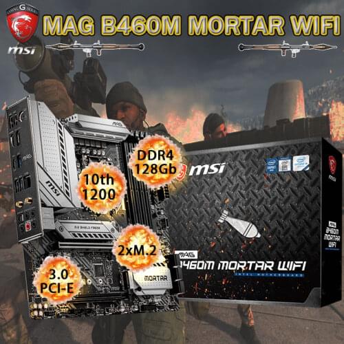 LGA 1200 Motherboard 10th-Gen CPU MSI MAG B460M MORTAR WIFI DDR4 128GB M.2 PCI-E 3.0 Placa-mãe 1200 Desktop Micro ATX Intel B460