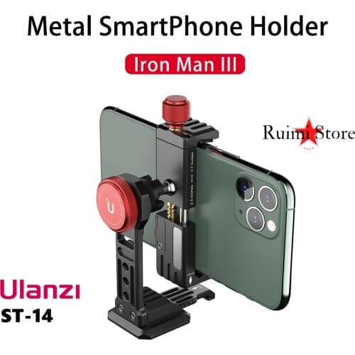 Ulanzi ST-14 Iron Man Vertical Shooting Metal Smartphone Mount Holder with Cold Shoe for LED Light Mic Vlog Mount Accessories