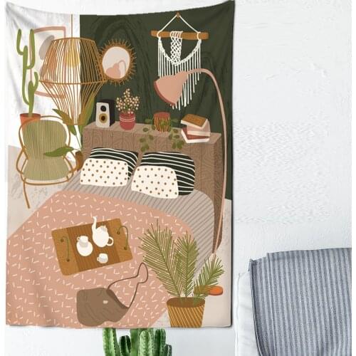 2021 Ins Fashion Animals Plants Leaves illustration Wall Cloth Canvas Painting Nordic Tapestry For Living Room Decor Tapestry