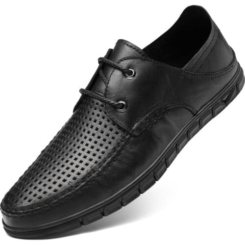 Luxury Lace-up Genuine Leather Casual Shoes For Men Hand Sewing Leather Shoes Optional Punch or Non-punch Breathable Mens Shoes