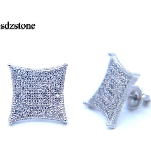 2019 screwback boy men jewelry earring silver color screwback micro pave cz iced out hiphop jewelry