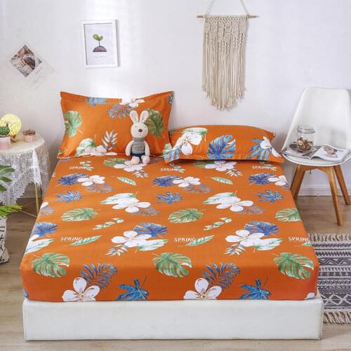 New100%Polyester Flower Printed Fitted Sheet Mattress Cover Four Corners with Elastic Band Bed Sheet Bed Sheets and Pillowcases