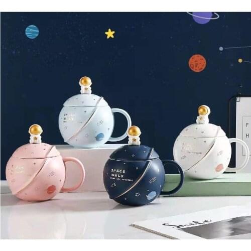 New Astronaut Planet Mug Cartoon Ceramic Cup Round Creative Personalized Gift Cup Large Capacity Milk Coffee Cola Cup Star Sky