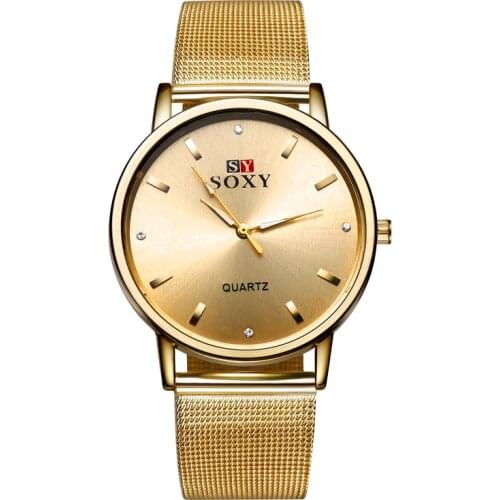 2020 New Hot Sell Brand SOXY Gold Wrist Watch Simple Style Mesh Belt Women Quartz Watches Fashion Rhinestone Designer Lady Watch