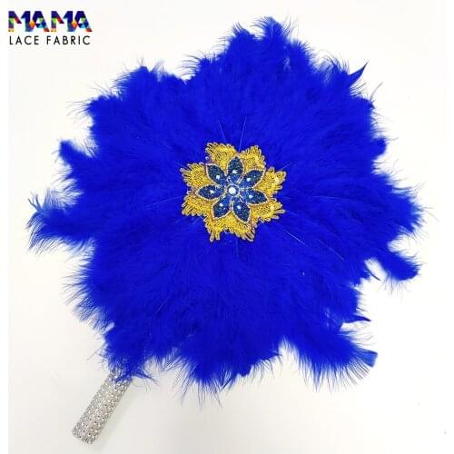 2021 New Design African Many Color Feather Big Fan Ladies Wedding Feather Fan For Bride Single Feather Nigerian Feather Handfan