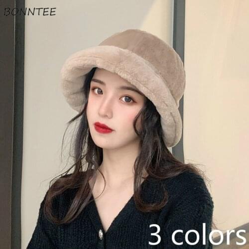 Bucket Hats Women Winter Caps for Lady Ulzzang All-match Temperament Stylish Harajuku Sweet Warm Thicker Invierno Kawaii College