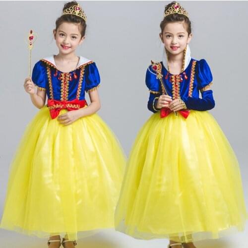 Disney Snow White Princess Girls Dress Kids Dresses for Girls Christmas Dress Up Costume Party Girl Clothes Halloween Good S9058