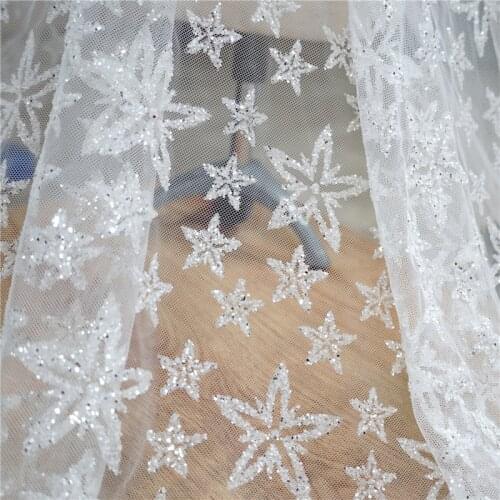 1 Yard Stunning Glitter Stars Romantic Tulle Fabric Silver Stars Lace fabric For Bridal Gown Wedding Dress Veil Supply Curtain