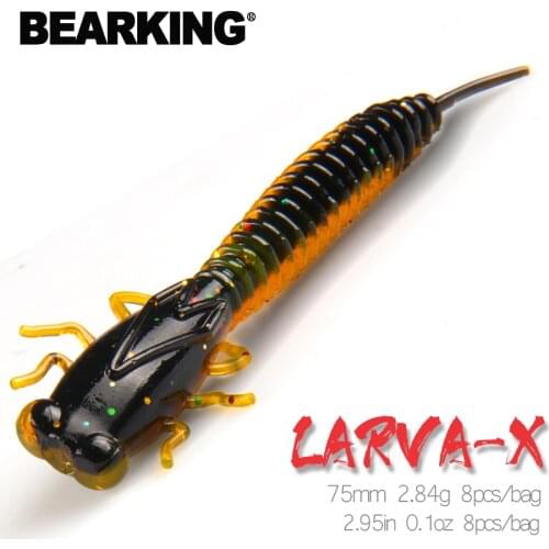 BEARKING Larva 75mm 2.84g 8pcs Artificial Soft Lures Fishing Worm Silicone Bass Pike Minnow Swimbait Jigging Plastic Baits