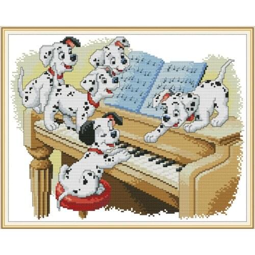 Five Dalmatians playing the piano cross stitch kit aida 14ct 11ct count print canvas cross stitches needlework embroidery DIY