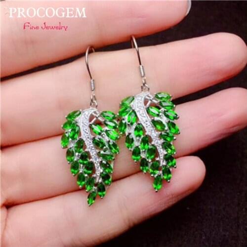 Luxurious Leaf shape Natural Diopside Drop Earrings for Women Party more Genuine gems Fine Eardrop jewelry 925 Solid Silver #593