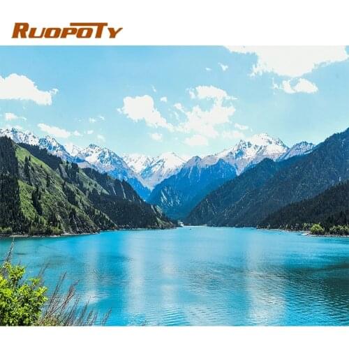 RUOPOTY Frame DIY Mountain Lake Painting By Numbers Tree Landscape Canvas By Numbers Coloring Wall Art Picture For Home Decors