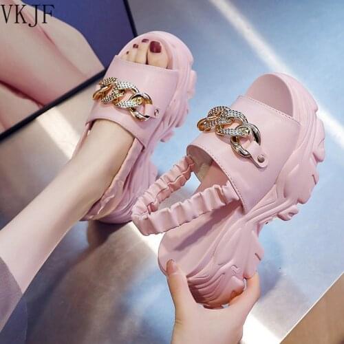 High-heel Platform Sandals 2021 New Womens Summer Outer Wear Muffin Super High-heel Sandals Metal Chain One-word Sandals