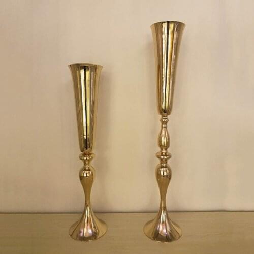 Slim metal flower vase , trumpet vases centerpieces for wedding & home decoration