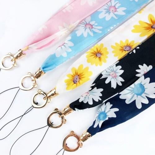 Hand rope lanyard daisy flower Scarves fabric mobile phone straps Korean rope long section hanging chain universal wide version