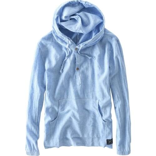 Spring Cotton Linen T Shirts Harajuku Stripe Long Sleeve Men Shirts Casual Hoodies Pullover Tees Top