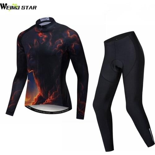 Weimostar 3D Printing Wolf Cycling Clothing Team Sport Cycling Jersey Set Long Sleeve Autumn Bike Clothes Spring Bicycle Wear