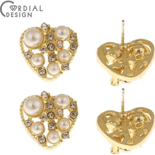 Cordial Design 50Pcs 15*15MM Jewelry Accessories/Heart Shape/Earrings Stud/Jewelry Findings Components/Imitation Pearl/Hand Made