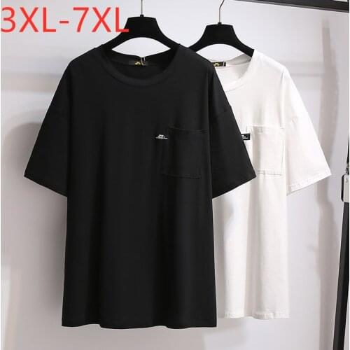 New 2021 Ladies Summer Plus Size Tops For Women Large Loose Short Sleeve Black White Cotton Pocket T-shirt 3XL 4XL 5XL 6XL 7XL