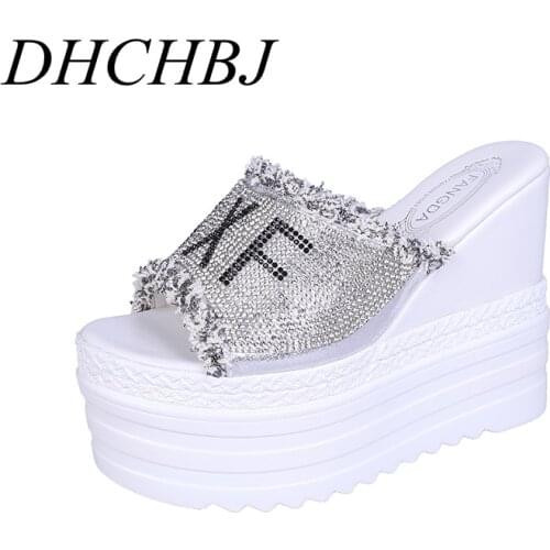 Summer new style Gladiator Opened Toe Summer Sandal Rhinestone flash Wedge Heel Sandals Women Hight Heel Sandals Size 35-39