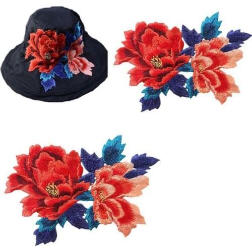 1 Pc Red Flowers Embroidered Sewing Patch Lace Fabric Applique Embroidery Flower Patches Sew on Clothes Decoration
